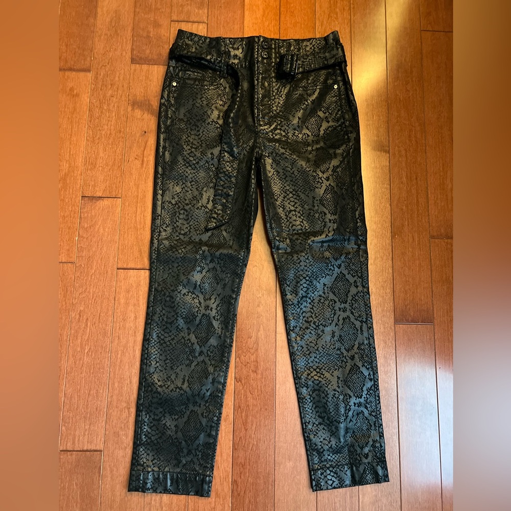 White House Black Market Extra High Rise Slim Ankle Black Snakeskin Belted Pants